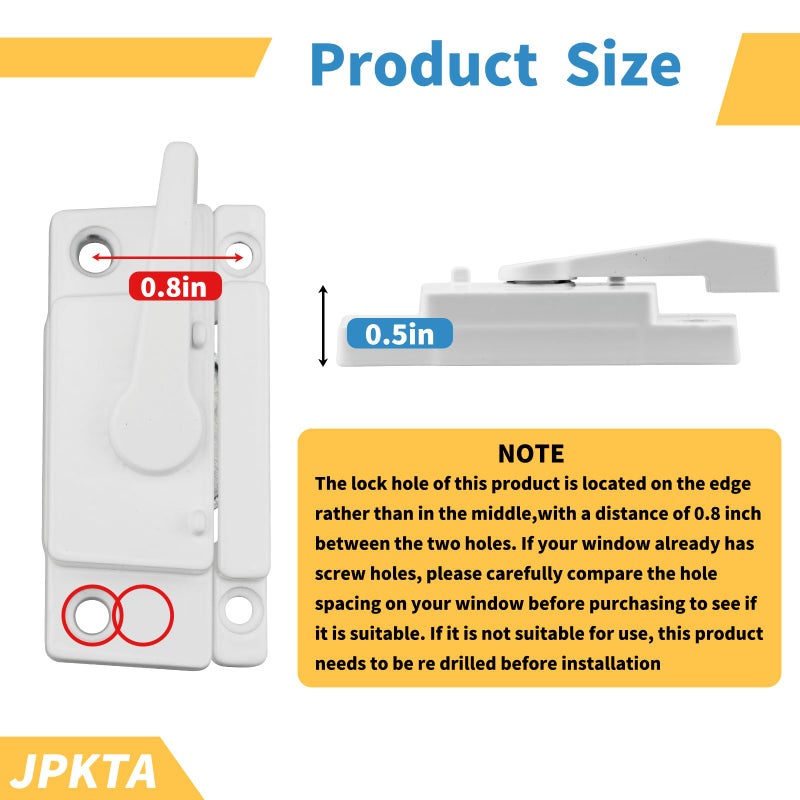 JPKTA 6 Pack Window Sash Locks Window Latch Cam Action White Window Locks for Double Hung Security Viny Window Latches with Keeper Diecast Replacement Parts for Vertical and Horizontal Sliding Windows - Image 3
